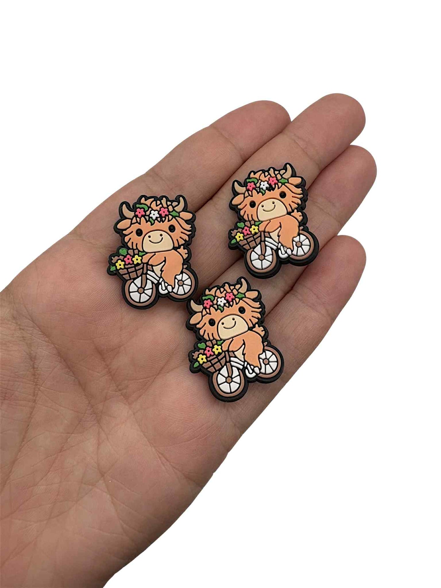 Floral Highland Cow on Bike Shoe Charm