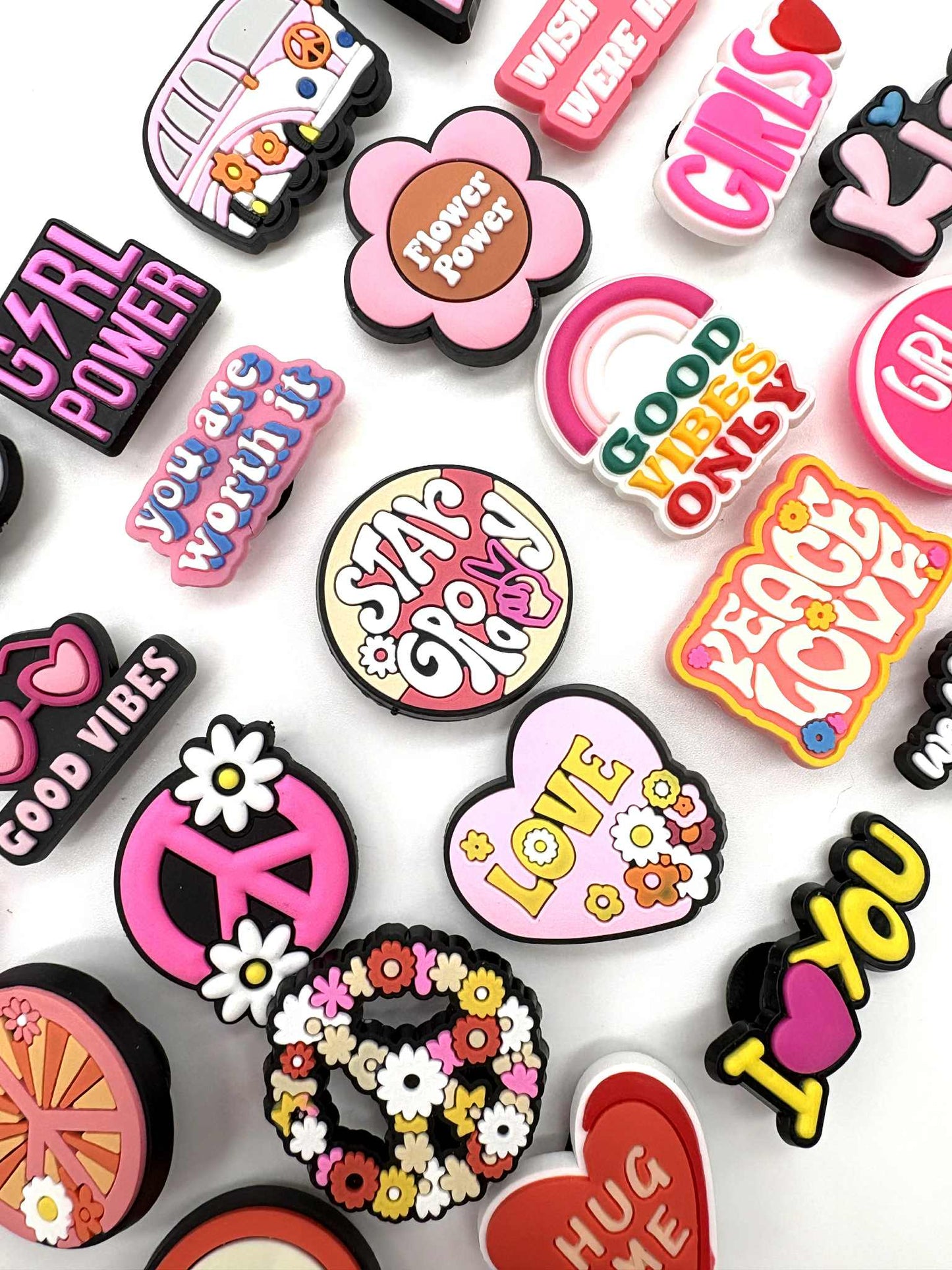 Random Pink Themed Sayings/Peace/Other Shoe Charms