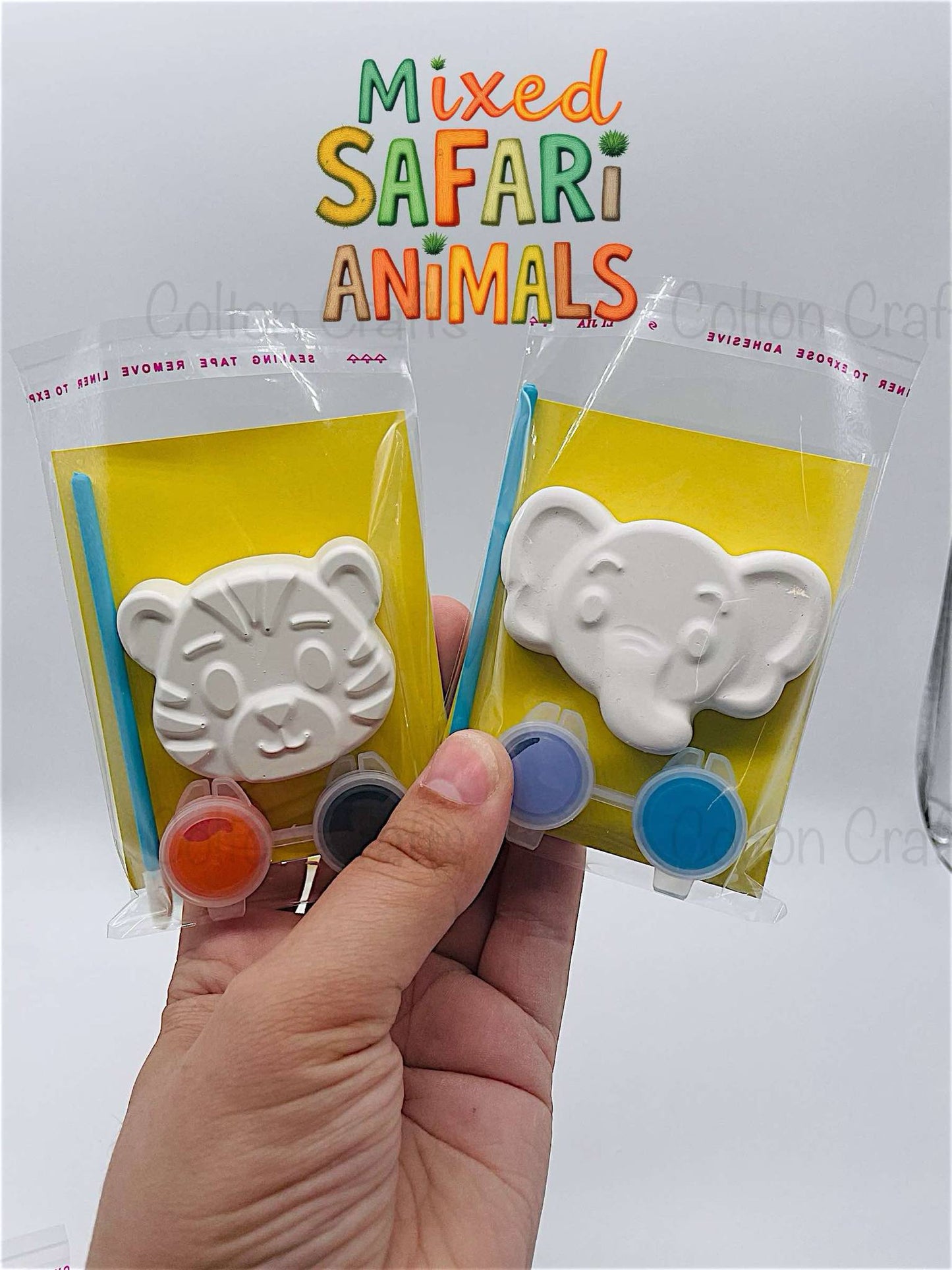 Mixed Jungle Safari Animal Faces Party Bags with 2 paints each