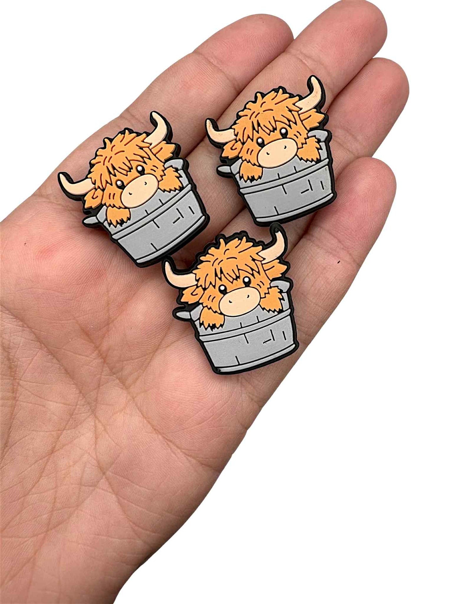 Highland Cow In Metal Bucket Shoe Charm