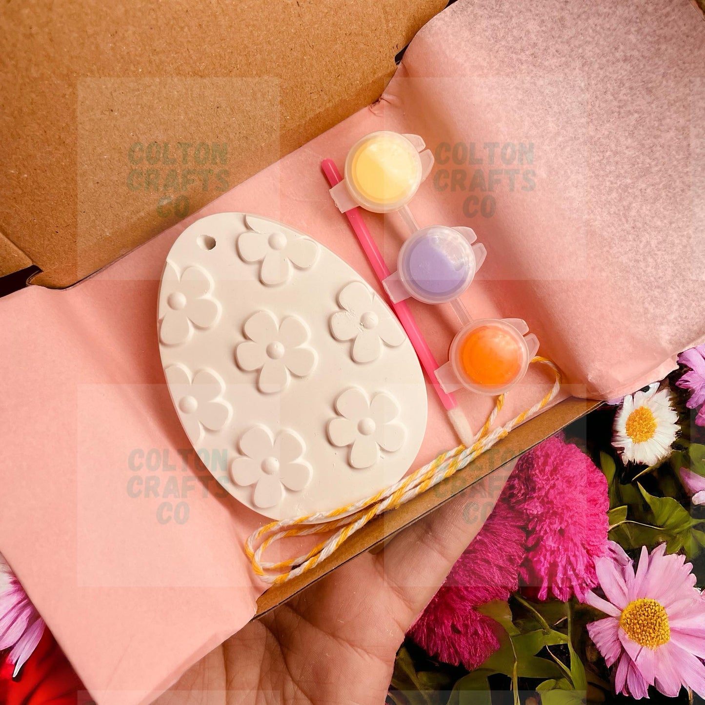 Flower Design Easter Egg Box Kit - Hanging Ornament - 3 paints