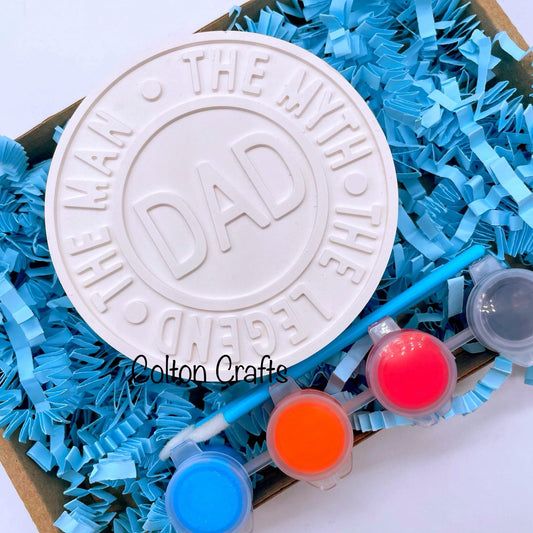 Dad Circle - Man, Myth, Legend Craft Box with 4 paints - Father's Day Themed Kit  - Magnet Option Available