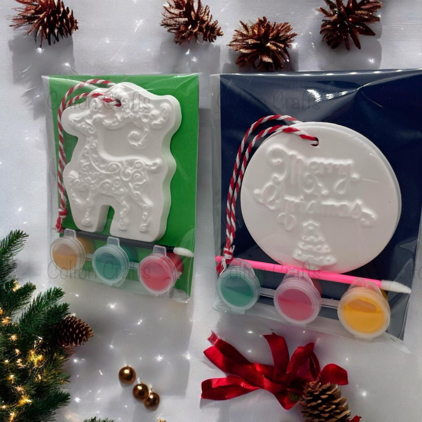 Reindeer or Merry Christmas Bauble ~ 3 paints and String ~ Xmas Eve Box Fillers