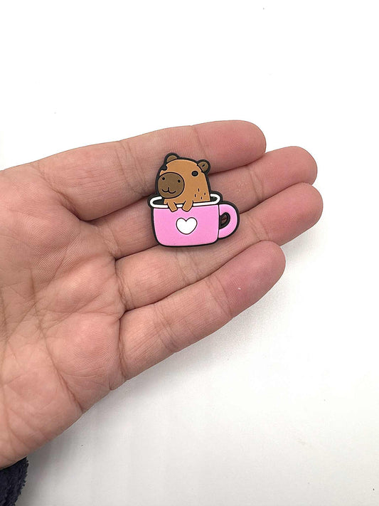 Capybara In a Heart Mug Shoe Charm