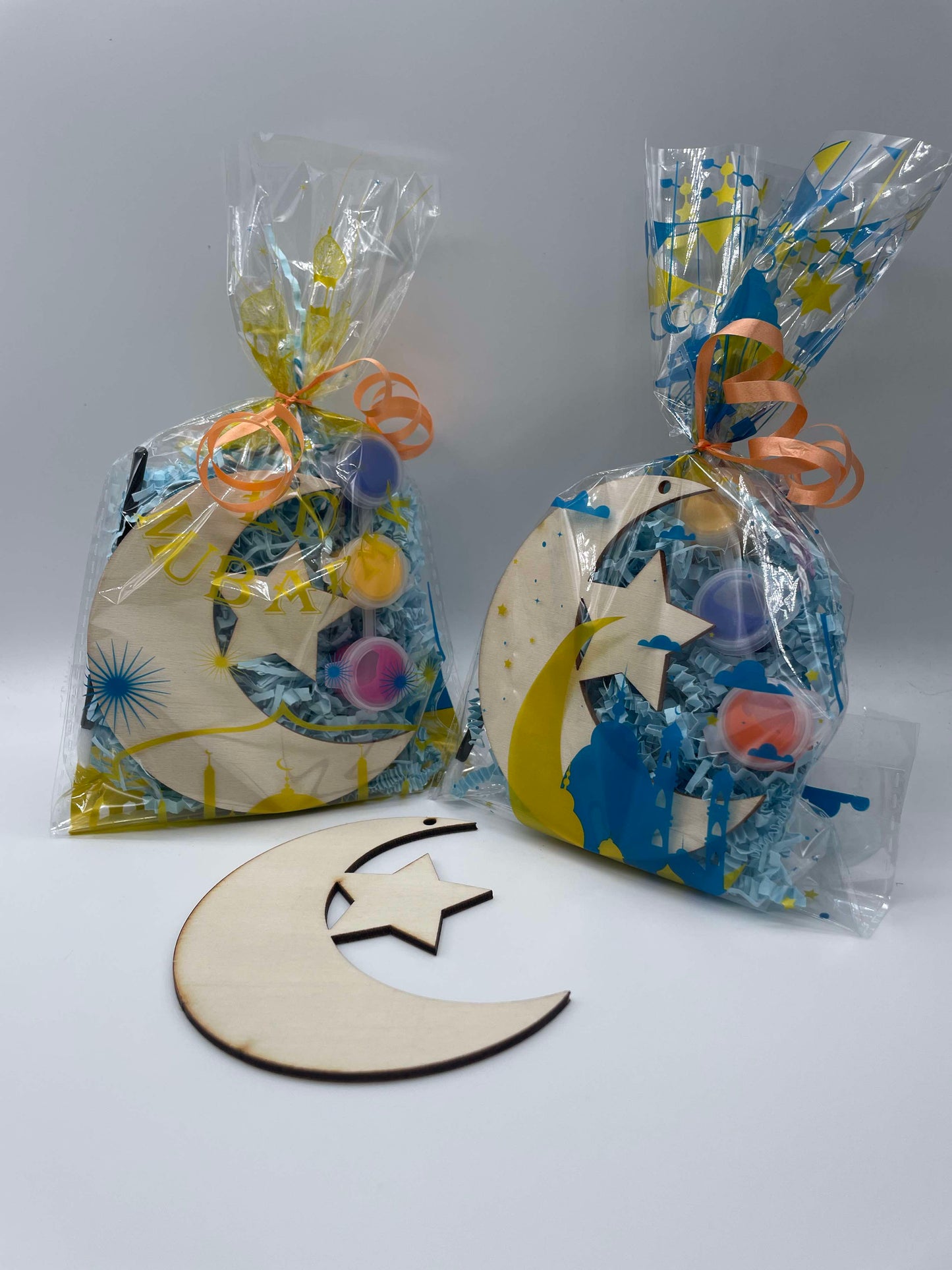 Crescent Moon Wooden Shape Bag with 3 paints