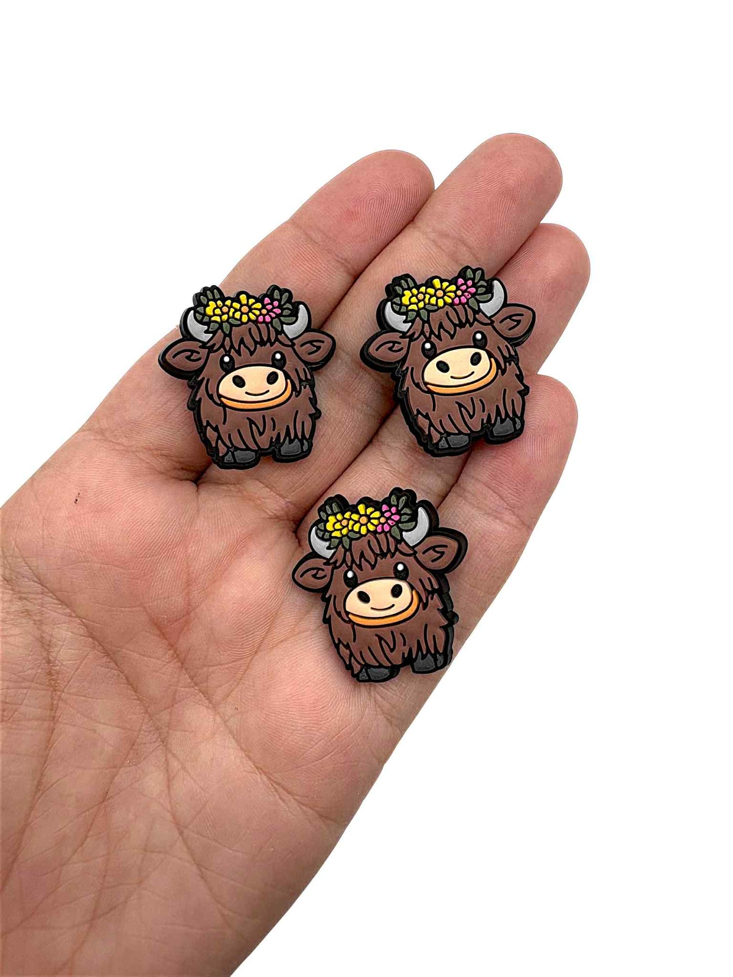 Floral Dark Brown Highland Cow Shoe Charm