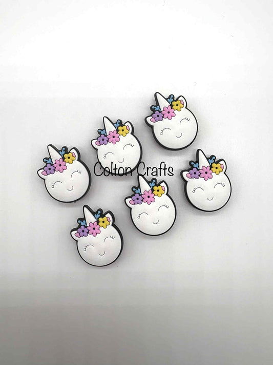 White Unicorn with Floral Band Shoe Charm