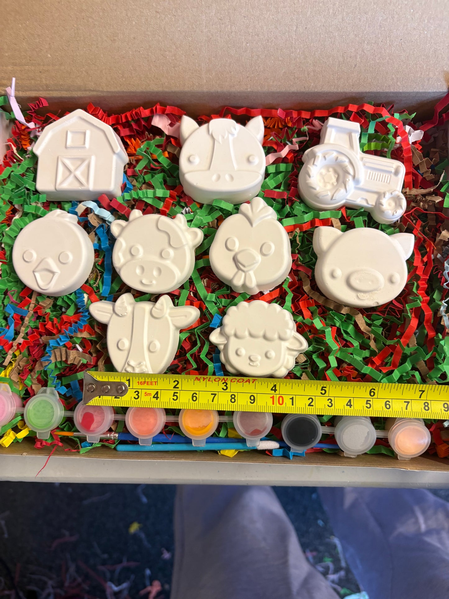 Small Farm Box Set with 9 shapes, 9 paints and brush. Magnet Option available