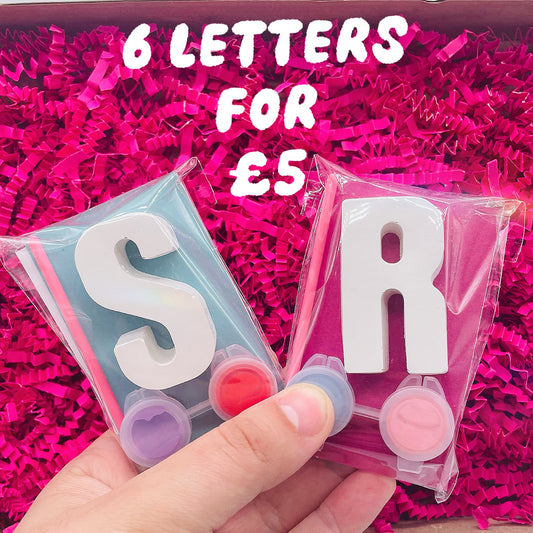MAY SALE ! 6 FOR £5 Letters - Initial Party Bags with 2 Paints each - Letters - Class Packs