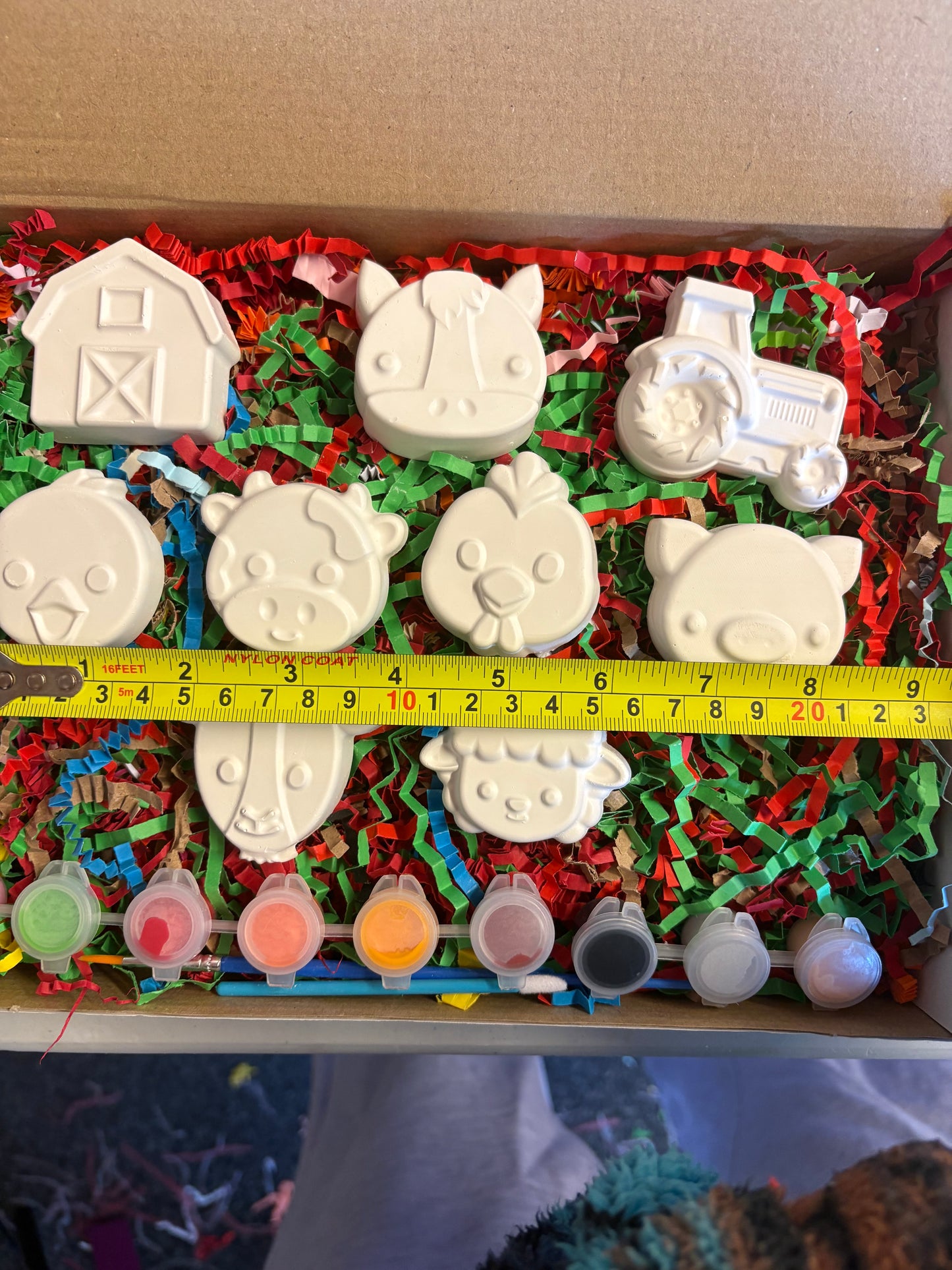 Small Farm Box Set with 9 shapes, 9 paints and brush. Magnet Option available