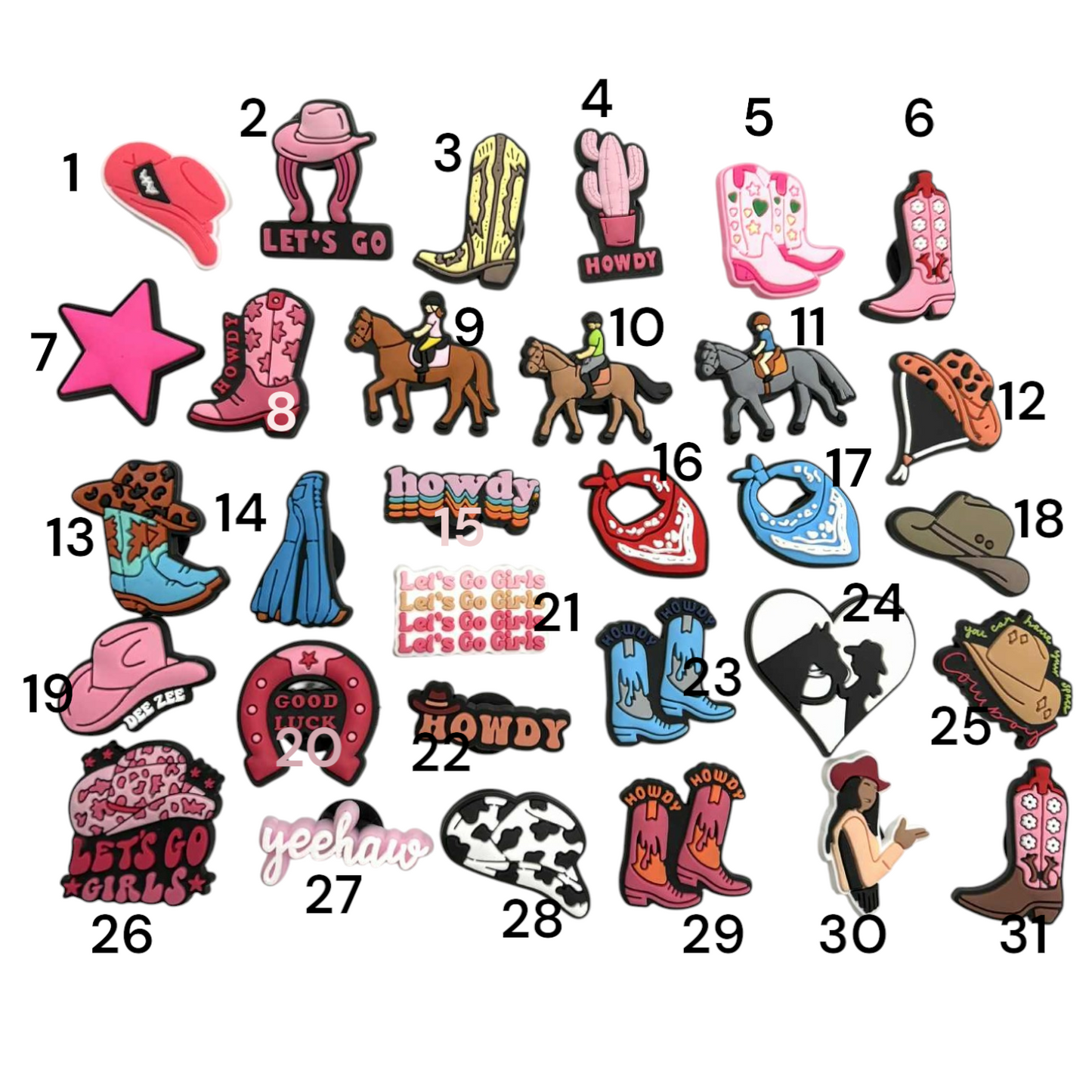 Cowboy & Girl Themed Shoe Charms