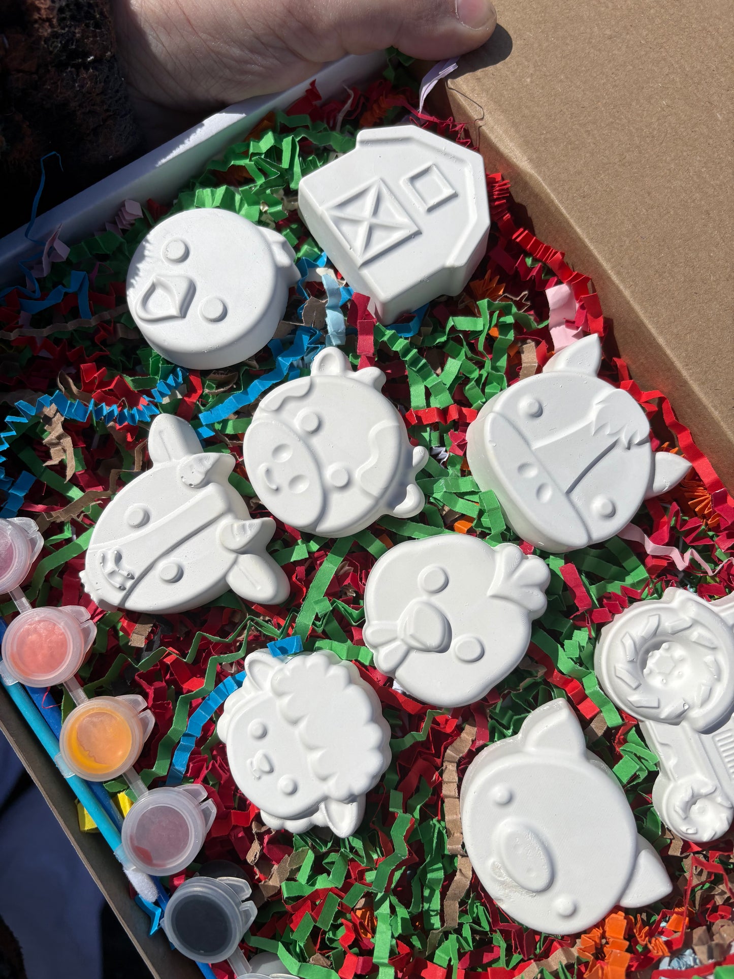 Small Farm Box Set with 9 shapes, 9 paints and brush. Magnet Option available