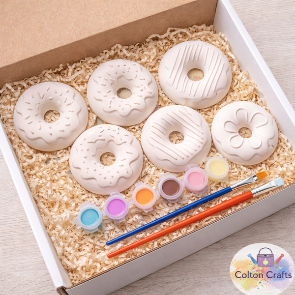 Donut Themed Box with 6 Donuts Shapes and 6 Waterbased paints