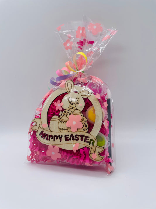 Happy Easter Wooden Shape Bag with 3 paints