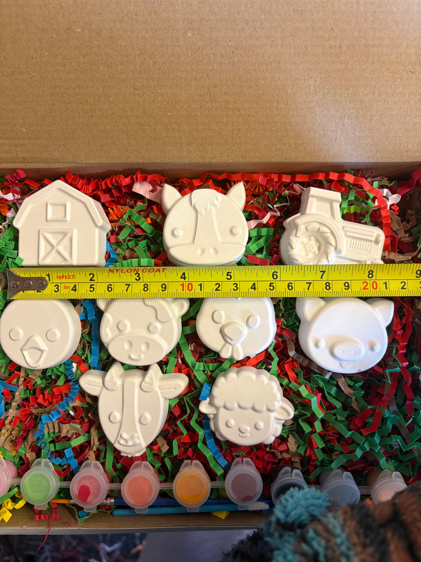 Small Farm Box Set with 9 shapes, 9 paints and brush. Magnet Option available