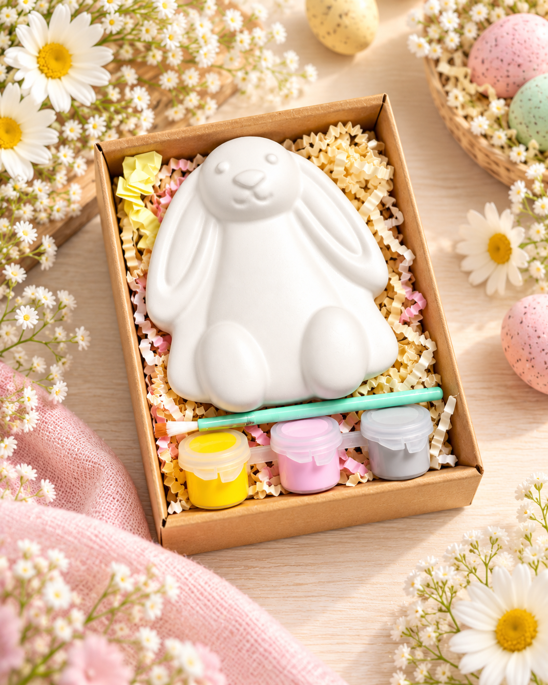Bunny Rabbit Plaster Shape Box Kit with 3 paints & Brush