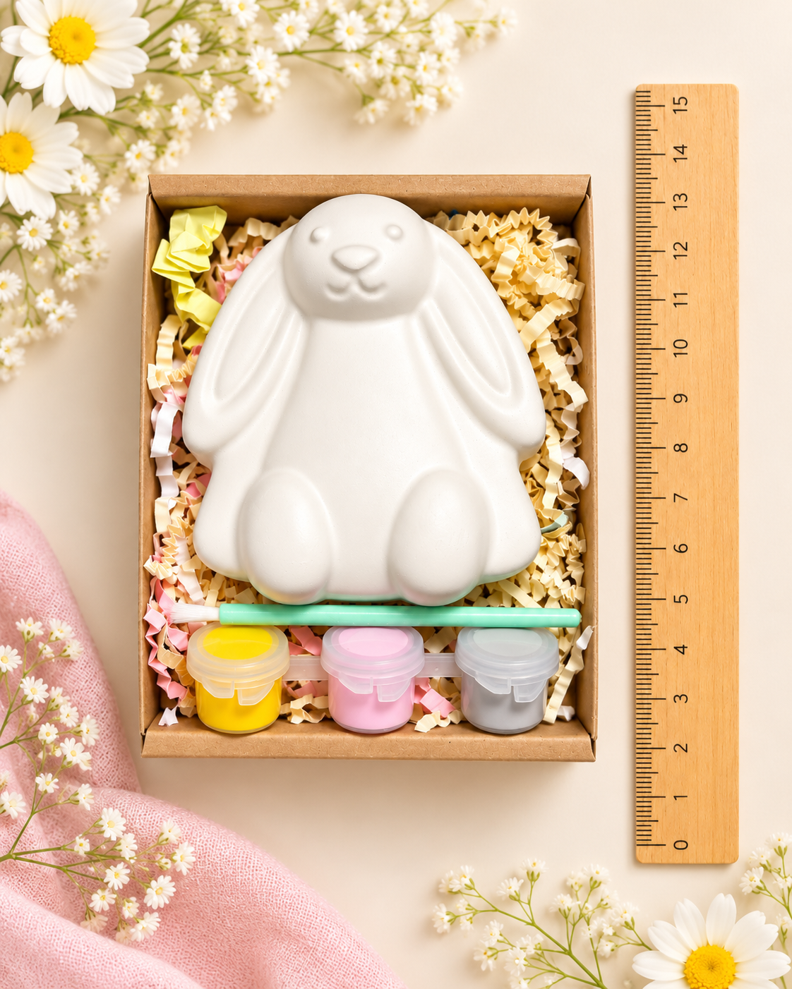 Bunny Rabbit Plaster Shape Box Kit with 3 paints & Brush