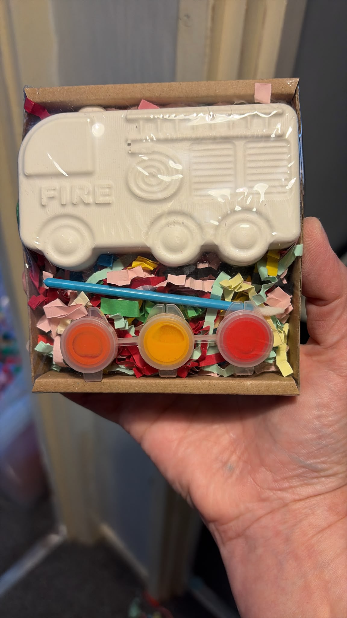 Fire Engine Plaster Shape Box Kit with 3 paints & Brush