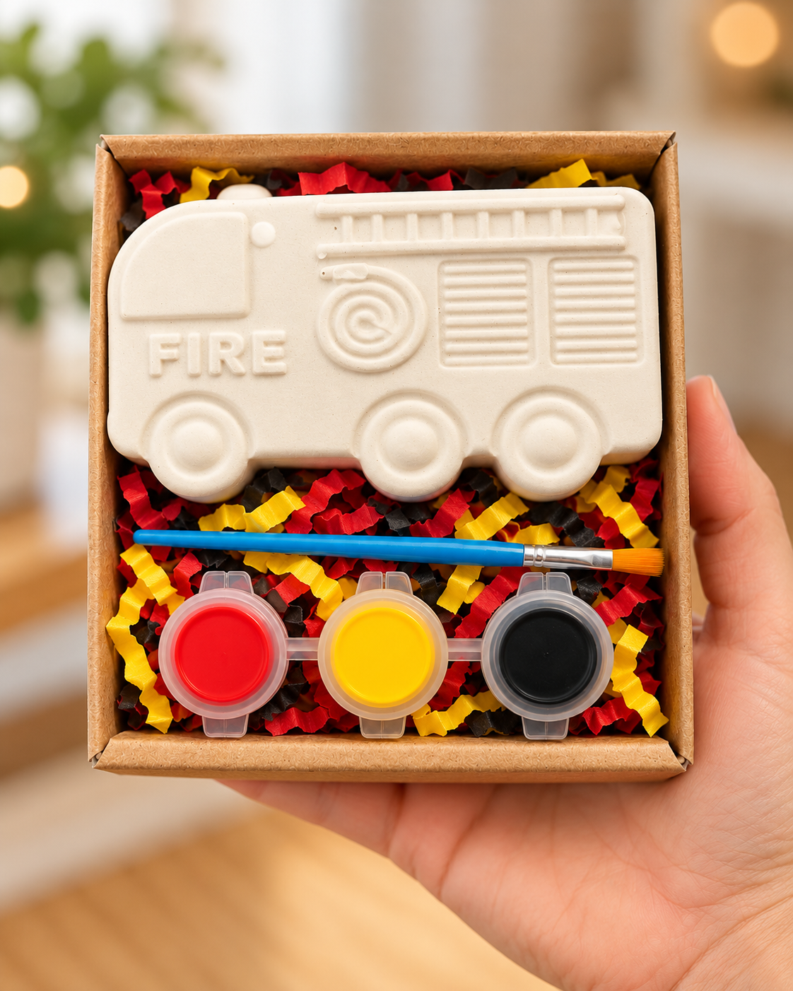 Fire Engine Plaster Shape Box Kit with 3 paints & Brush
