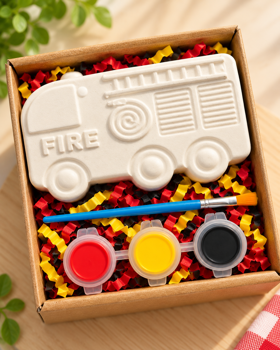 Fire Engine Plaster Shape Box Kit with 3 paints & Brush