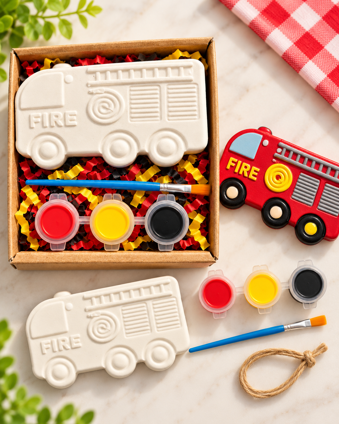 Fire Engine Plaster Shape Box Kit with 3 paints & Brush