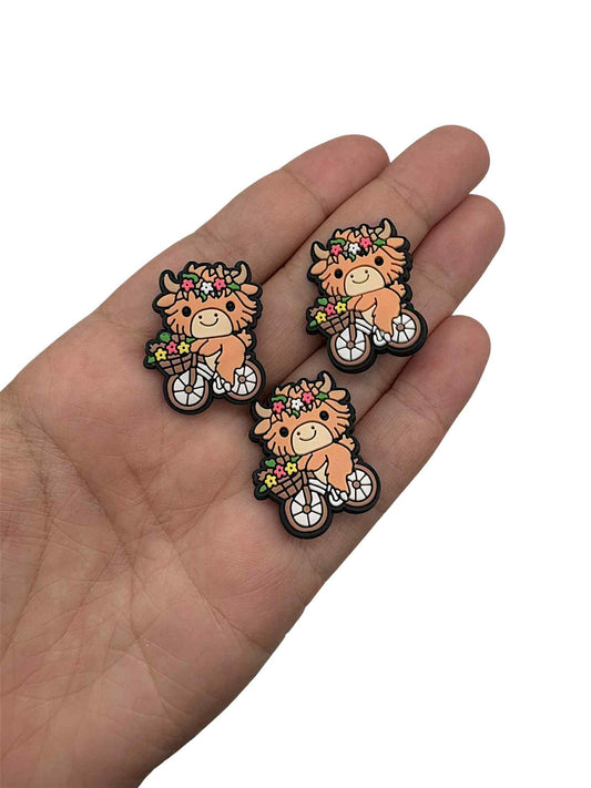 Floral Highland Cow on Bike Shoe Charm