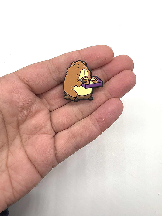 Capybara With Pizza Shoe Charm