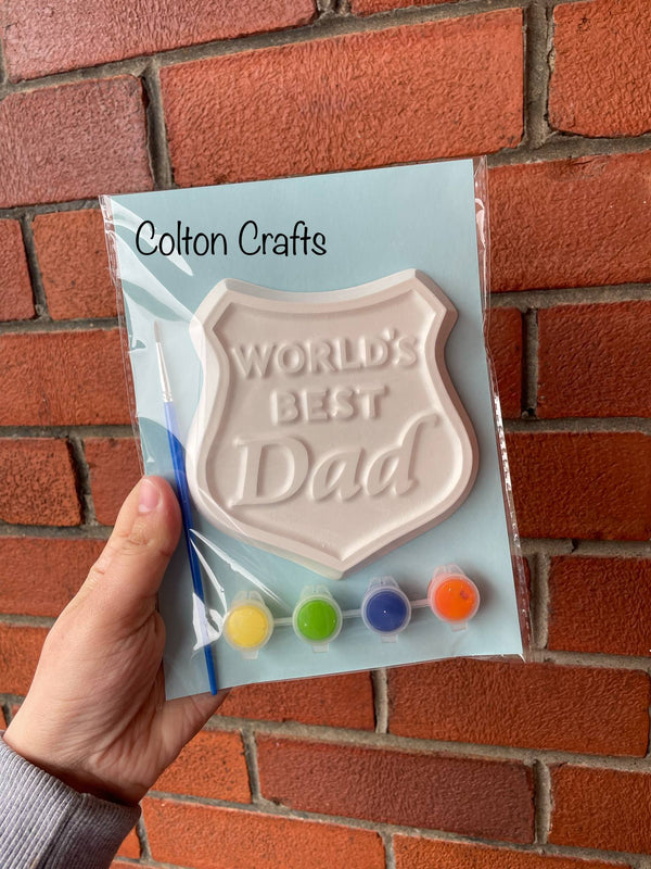 World's Best Dad Plaque Kit with 4 paints and Brush