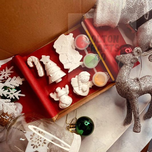 Miniature Christmas Craft Box with 5 miniature shapes & 3 paints (Hanging Option Available)