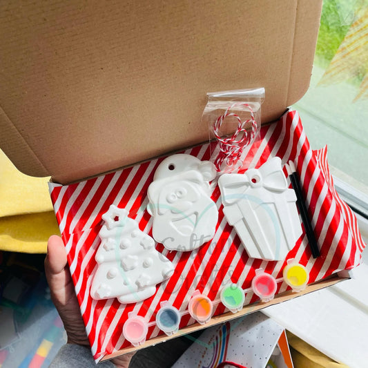 Christmas Large Baubles with Santa, Tree and Present and 6 paints (Hanging Ornaments)