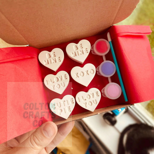 Mini Valentine's Day Box with 6 Imprinted Hearts & 3 paints
